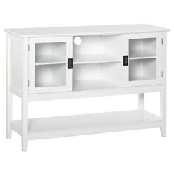HOMCOM Modern Sideboard Buffet Cabinet, Console Table With Framed Glass Doors, Multiple Storage Options, And Anti-Topple For Kitchen, Living Room, White