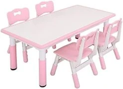 UNICOO - Kids Study Table And Chairs Set, Height Adjustable Plastic Children Art Desk With 4 Seats, Kids Multi Activity Table Set (Kids Table 5 Piece Set - BY-120-WP) -Best Furniture Store 31G8d Yd8tS. AC