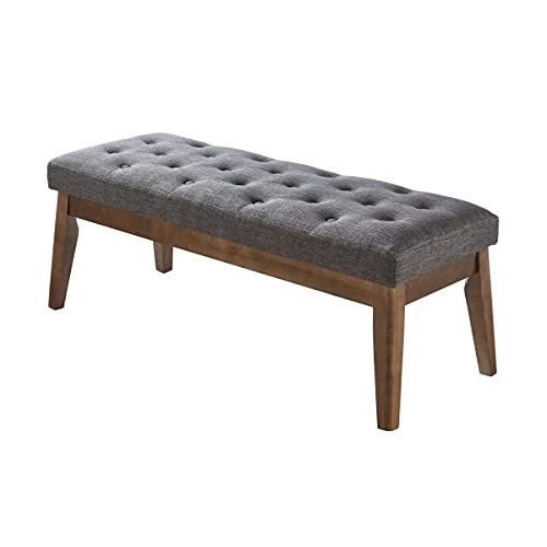 24KF Linen Upholstered Tufted Bench With Solid Wood Leg,Ottoman With Padded Seat-Dark Gray 2 24KF Linen Upholstered Tufted Bench With Solid Wood Leg,Ottoman With Padded Seat-Dark Gray - Image 2