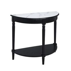 Convenience Concepts French Country Half-Round Entryway Table With Shelf, White Faux Marble/Black