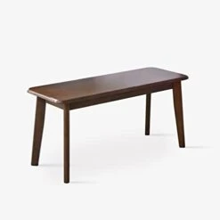 Livinia Canberra 37.4" Wooden Dining Bench/Mid Century Modern Solid Malaysian Oak Kitchen Bench (Walnut)