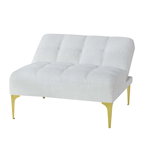 Modern Convertible Futon Sofa Bed Couch With Gold Metal Legs, Futon Sleeper Couch Daybed Single Chair With Teddy Fabric & Pillow For Apartment Office Small Space Living Room (White Teddy) 5 Modern Convertible Futon Sofa Bed Couch With Gold Metal Legs, Futon Sleeper Couch Daybed Single Chair With Teddy Fabric & Pillow For Apartment Office Small Space Living Room (White Teddy) - Image 5