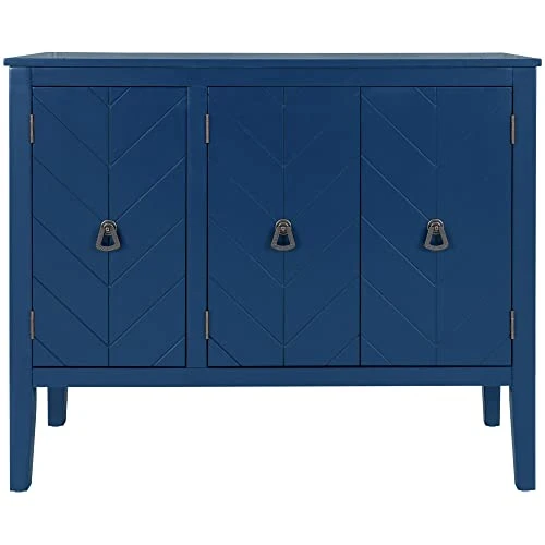 Knocbel Vintage Storage Cabinet With 3 Doors And Adjustable Shelf, Entry Hallway Foyer Console Table Buffet Sideboard Cupboard Coffee Bar, 99lbs Weight Capacity (Navy Blue) 3 Knocbel Vintage Storage Cabinet With 3 Doors And Adjustable Shelf, Entry Hallway Foyer Console Table Buffet Sideboard Cupboard Coffee Bar, 99lbs Weight Capacity (Navy Blue) - Image 3