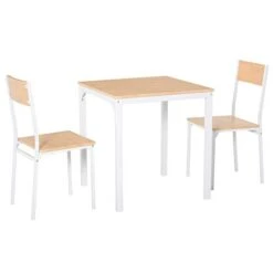 HOMCOM 3-Piece Wooden Square Dining Table Set With 1 Table And 2 Chairs And Sturdy Metal Frame For Small Space, White