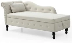 Homtique 60" Velvet Storage Chaise Lounge Indoor Button Tufted With Pillow, Nailhead Decorate Rolled Arm Chaise Lounge For Bedroom Living Room (Beige, With Storage) 20 Homtique 60" Velvet Storage Chaise Lounge Indoor Button Tufted With Pillow, Nailhead Decorate Rolled Arm Chaise Lounge For Bedroom Living Room (Beige, With Storage) -Best Furniture Store 31I4O8i5e5L. AC