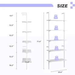 MELLCOM 5 Tier Industrial Ladder Shelf, Wood Modern Bookshelf With White Metal Frame, Wall-Mounted Plant Flower Storage Organizer For Living Room, Bathroom, Kitchen, Balcony -Best Furniture Store 31IUf37Kh9L