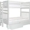 Tall Bunk Beds Twin Over Twin Mission Style With End Ladder And 2 Under Bed Drawers, White