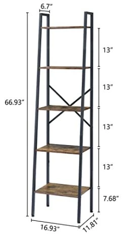 Hoctieon Industrial Ladder Bookshelf, Multifunctional Ladder Shelf, 5-Tier Tall Bookshelf, Open Ladder Shelf Bookcase, For Living Room, Home Office, Kitchen, Bedroom, Metal Frame, Rustic Brown 11 Hoctieon Industrial Ladder Bookshelf, Multifunctional Ladder Shelf, 5-Tier Tall Bookshelf, Open Ladder Shelf Bookcase, For Living Room, Home Office, Kitchen, Bedroom, Metal Frame, Rustic Brown -Best Furniture Store 31Iqqe5x4RL