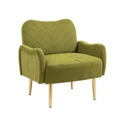 Lin-Utrend Accent Chair With Arms For Living Room,Lounge Armchair, Modern Tufted Single Chair With Gold Metal Legs Upholstered Reading Club Chair For Bedroom,Studio, Office, Powder Room(Olive)
