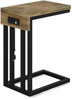 SIMPLIHOME Skyler SOLID MANGO WOOD And Metal 18 Inch Wide Rectangle Industrial C Side Table In Dark Cognac Brown, Fully Assembled, For The Living Room And Bedroom -Best Furniture Store 31JUdovg2L. AC