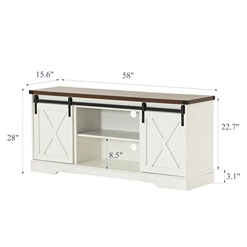 Squireewo Farmhouse Buffet Cabinet Sideboard With Sliding Barn Doors, Rustic Coffee Bar Cabinet Server With Storage And Adjustable Shelves, Cupboard Table For Kitchen Dining Room Living Room, White 2 Squireewo Farmhouse Buffet Cabinet Sideboard With Sliding Barn Doors, Rustic Coffee Bar Cabinet Server With Storage And Adjustable Shelves, Cupboard Table For Kitchen Dining Room Living Room, White - Image 2