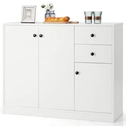 PETSITE Buffet Cabinet, Kitchen Sideboard With Storage Cabinets & Drawers, Modern Credenza Coffee Bar Server Console Table Cupboard For Entryway Living Dining Room, White