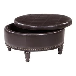 OSP Home Furnishings Augusta Round Storage Ottoman With Decorative Nailheads And Flip Over Lid With Serving Tray Surface, Espresso Faux Leather 11 OSP Home Furnishings Augusta Round Storage Ottoman With Decorative Nailheads And Flip Over Lid With Serving Tray Surface, Espresso Faux Leather -Best Furniture Store 31KOjPXCD7S
