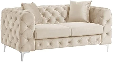 Morden Fort Modern Contemporary Accent Chair With Deep Button Tufting Dutch Velvet, Solid Wood Frame And Iron Legs-Silver Grey 11 Morden Fort Modern Contemporary Accent Chair With Deep Button Tufting Dutch Velvet, Solid Wood Frame And Iron Legs-Silver Grey - Image 11