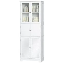 HOSTACK 67” Tall Bathroom Storage Cabinet, Kitchen Pantry Cabinet With Glass Doors And Shelves, Freestanding Floor Cabinet Cupboard For Bathroom, Living Room, Home Office, White -Best Furniture Store 31Lgydwl4DL
