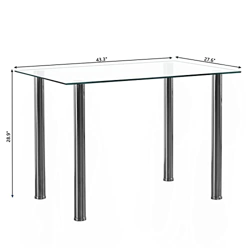 Karl Home Modern Tempered Glass Dining Table, Kitchen & Dining Room Glass Tables With 4 Heavy-Duty Metal Legs, 200lbs Capacity, 43.3" L X 27.6" W X 28.9" H (Glass) 2 Karl Home Modern Tempered Glass Dining Table, Kitchen & Dining Room Glass Tables With 4 Heavy-Duty Metal Legs, 200lbs Capacity, 43.3" L X 27.6" W X 28.9" H (Glass) - Image 2