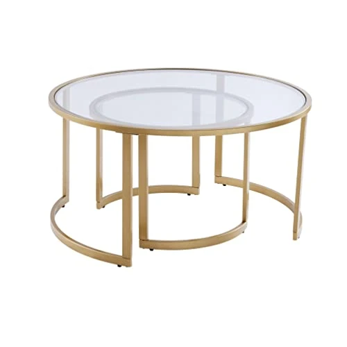 Round Nesting Coffee Table Set Of 2, Modern Side Tables With Sturdy Metal Frame And Tempered Glass, Minimalist End Table, Cocktail Table For Dining Room, Living Room, Home Decor (Gold) 2 Round Nesting Coffee Table Set Of 2, Modern Side Tables With Sturdy Metal Frame And Tempered Glass, Minimalist End Table, Cocktail Table For Dining Room, Living Room, Home Decor (Gold) - Image 2