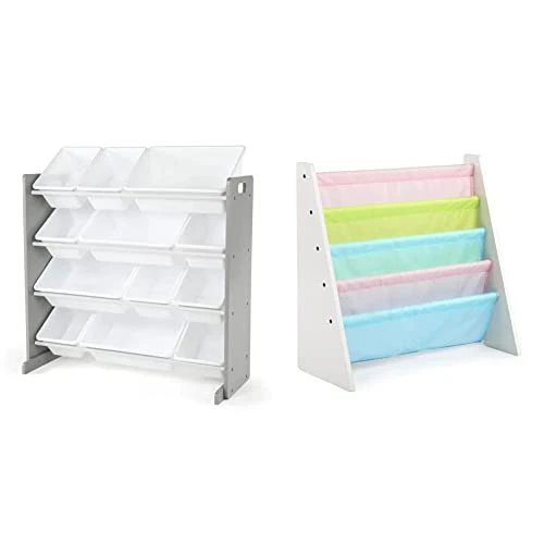 Humble Crew, Grey/White Kids Toy Organizer With 12 Storage Bins, Toddler & Kids Book Rack Storage Bookshelf, White/Pastel (Pastel Collection) 1 Humble Crew, Grey/White Kids Toy Organizer With 12 Storage Bins, Toddler & Kids Book Rack Storage Bookshelf, White/Pastel (Pastel Collection)
