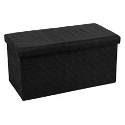 B FSOBEIIALEO Folding Storage Ottoman, Faux Leather Footrest Seat Long Ottomans Bench Storage Box Chest, Black 30"x15"x15"