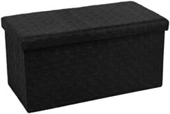B FSOBEIIALEO Folding Storage Ottoman, Faux Leather Footrest Seat Long Ottomans Bench Storage Box Chest, Black 30"x15"x15" -Best Furniture Store 31NKw2FZQAL. AC