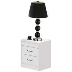 Home Square Contemporary 2 Drawer Wooden Nightstand Set In White (Set Of 2)