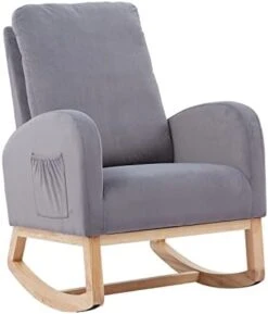 Setawix Rocking Chair For Nursery, Midcentury Modern Accent Rocker Armchair With Side Pocket, Upholstered High Back Wooden Rocking Chair For Living Room Baby Room Bedroom (Yellow - Velvet) -Best Furniture Store 31O1h1nmMrL. AC