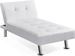 Yaheetech Faux Leather Chaise Lounge Indoor Convertible Chaise Futon Tufted Chaise Daybed With Chrome Metal Legs Converts To Recliner/Bed White -Best Furniture Store 31Oklq9aPyL. AC