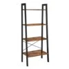 VASAGLE Ladder Shelf, 4-Tier Bookshelf, Storage Rack, Bookcase With Steel Frame, For Living Room, Home Office, Kitchen, Bedroom, Industrial Style, Rustic Brown And Black ULLS44X
