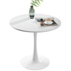STYLIFING Dining Table 32" Mid-Century Modern Round Dining Table Coffee Table With Round Top And Pedestal Base In White