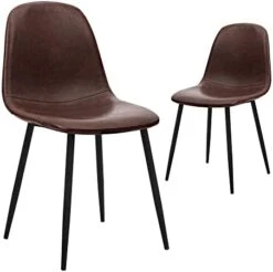 CangLong Washable PU Cushion Seat Back, Mid Century Metal Legs For Kitchen Dining Room Side Chair, Set Of 4, Brown -Best Furniture Store 31P325T8L. AC