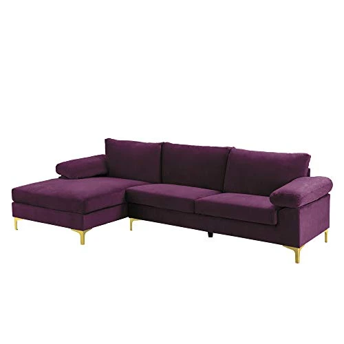 Casa Andrea Milano Modern Large Velvet Fabric Sectional Sofa Couch With Extra Wide Chaise Lounge With Golden Legs, L Shaped, Purple 1 Casa Andrea Milano Modern Large Velvet Fabric Sectional Sofa Couch With Extra Wide Chaise Lounge With Golden Legs, L Shaped, Purple