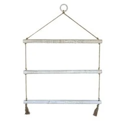 Foreside Home & Garden Hanging Blanket Ladder White Wood & Jute