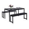 Dining Table Set, Hinpia 3 Pieces Modern Kitchen Table With 2 Benches, Wood Tabletop And Metal Frame (Black)