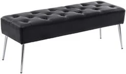 Button-Tufted Ottoman Bench, Upholstered Bedroom Benches Velvet Footrest Stool Accent Bench For Entryway Dining Room Living Room Bedroom End Of Bed, Black -Best Furniture Store 31PoP zLRaS. AC