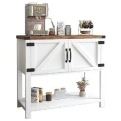 HOMBCK Farmhouse Coffee Bar Cabinets With Doors And Shelves, White Buffet Cabinet Bar Cabinet With Storage, Small Coffee Bar With Barn Door For Dining Room, Console Table, Entryway Table, White 13 HOMBCK Farmhouse Coffee Bar Cabinets With Doors And Shelves, White Buffet Cabinet Bar Cabinet With Storage, Small Coffee Bar With Barn Door For Dining Room, Console Table, Entryway Table, White -Best Furniture Store 31QZKptau0L