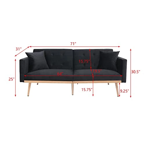 QHITTY Velvet Couch, Accent Sofa Couch Sleeper Loveseat Sofa Bed With Rose Gold Metal Feet And 2 Pillows For Living Room, Office (Black) 2 QHITTY Velvet Couch, Accent Sofa Couch Sleeper Loveseat Sofa Bed With Rose Gold Metal Feet And 2 Pillows For Living Room, Office (Black) - Image 2