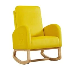 Setawix Rocking Chair For Nursery, Midcentury Modern Accent Rocker Armchair With Side Pocket, Upholstered High Back Wooden Rocking Chair For Living Room Baby Room Bedroom (Yellow - Velvet) -Best Furniture Store 31RCOr8hkmL