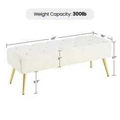 Yaheetech Modern Ottoman Bench Boucle Bench Upholstered Footrest For Living Room With Gold Metal Legs And Padded Seat Ivory -Best Furniture Store 31RSN5cy3nL