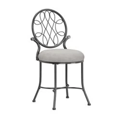 O'Malley Vanity Stool With Spiral Pattern Design, Metallic Gray