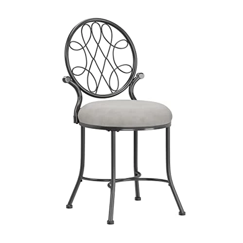 O'Malley Vanity Stool With Spiral Pattern Design, Metallic Gray 1 O'Malley Vanity Stool With Spiral Pattern Design, Metallic Gray