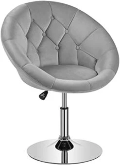 Yaheetech Round Tufted Back Chair Living Room Chair Contemporary Height Adjustable Vanity Chair 360° Swivel Accent Chair Modern Look, White -Best Furniture Store 31RwObU32fL. AC