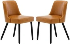 MINCETA Dining Chair,Morden Wood Leg Upholstered Kitchen Chair Set Of 2,PU In Cream White -Best Furniture Store 31SJjZI81hL. AC