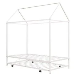 Epinki Twin Size Kids House Bed With Trundle, Metal House Bed White, Easy Assembly -Best Furniture Store 31Sb0sMPw7L