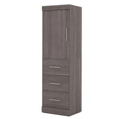 Nebula Wardrobe With 3 Drawers, 25W, Bark Grey & White