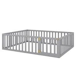 JUOFONE Queen Size Floor Bed Frame For Kids, Wood Montessori Floor Beds With Fence Rail For Boys Girls,(Gray,Twin Bed) -Best Furniture Store 31SwG8gS3RL