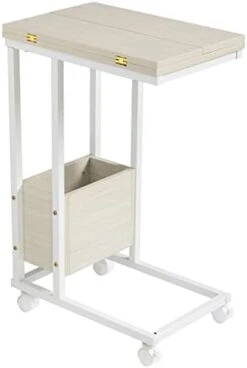 Hadulcet Sofa Side Table, Foldable End Table With Storage Basket, C Shaped Table With Wheels For Living Room Bedroom Small Spaces, Rustic Brown -Best Furniture Store 31T6e8e J L. AC