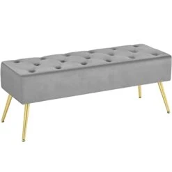 Yaheetech Modern Ottoman Bench Velvet Bench Upholstered Footrest With Gold Metal Legs And Padded Seat Gray