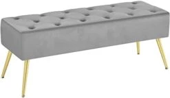 Yaheetech Modern Ottoman Bench Velvet Bench Upholstered Footrest With Gold Metal Legs And Padded Seat Gray -Best Furniture Store 31TUwsNH6TL. AC 1