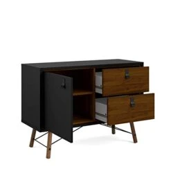 Tvilum 1 Door, 2 Drawer Sideboard, Black Matte/Walnut -Best Furniture Store 31TfE6L6VtL