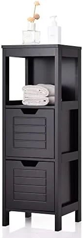 GLACER Bathroom Floor Cabinet, Wooden Free Standing Side Storage Cabinet With Two Removable Drawers For Flexible Storing, Suitable For Bathroom, Living Room, Bedroom, 12 X 12 X 35 Inches (Black) 6 GLACER Bathroom Floor Cabinet, Wooden Free Standing Side Storage Cabinet With Two Removable Drawers For Flexible Storing, Suitable For Bathroom, Living Room, Bedroom, 12 X 12 X 35 Inches (Black) - Image 6
